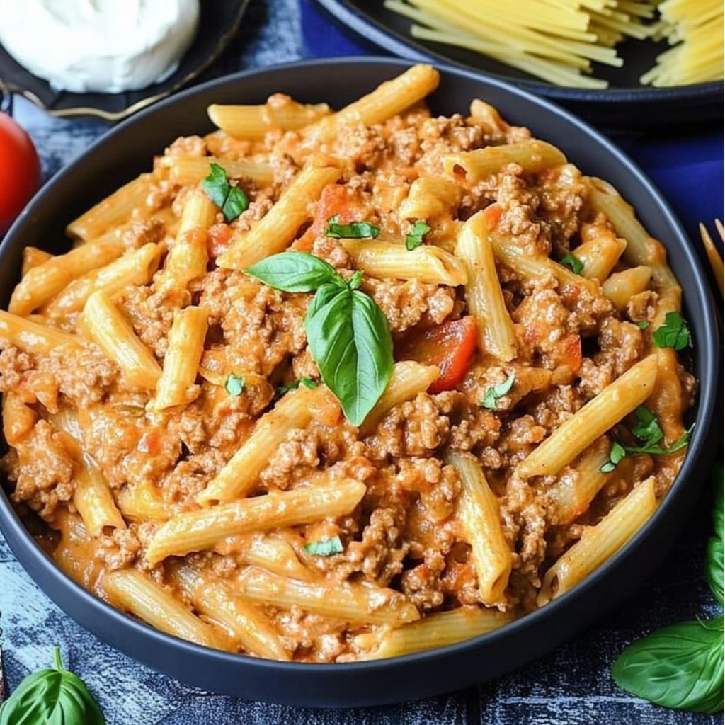 Creamy High Protein Beef Pasta recipe