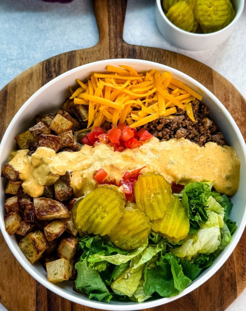 High Protein Cheeseburger Bowls recipe