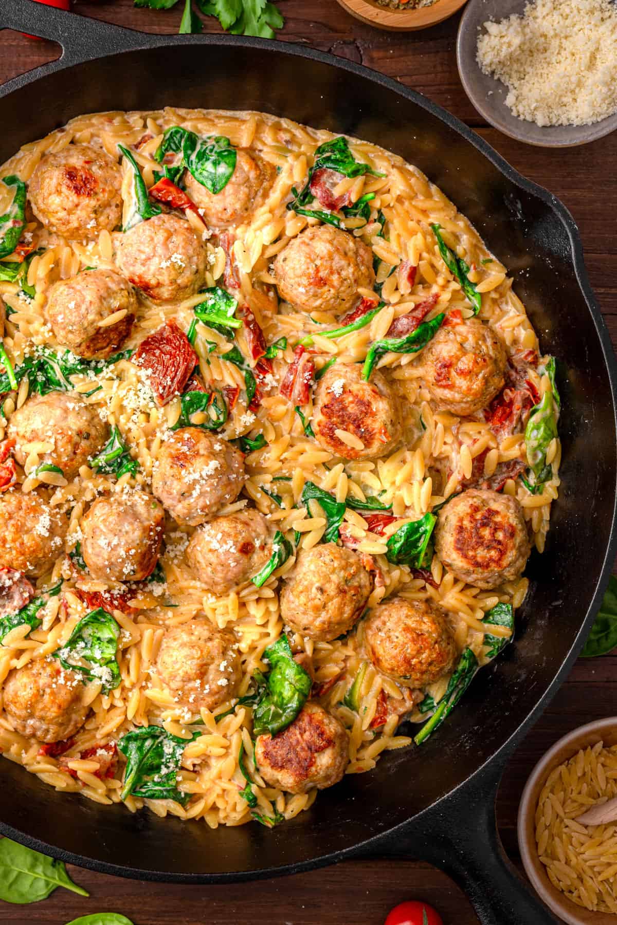 Tuscan Chicken Meatballs and Orzo recipe