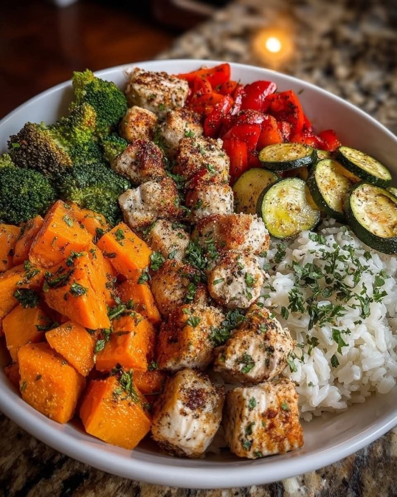 Roasted Chicken Sweet Potato Rice Bowl