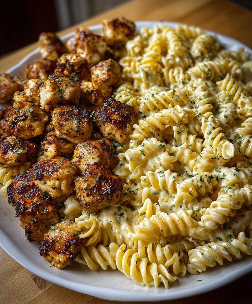 Garlic Parmesan Chicken Bites with Creamy Rotini recipe