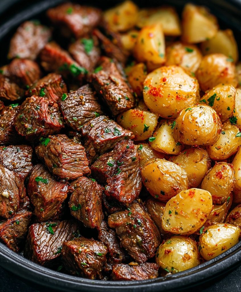 Garlic Butter Beef Bites and Potatoes Recipe