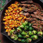 Garlic Butter Steak with Brussels Sprouts and Butternut Squash recipe
