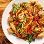 Garlic Chicken Zucchini Noodles Stir Fry recipe