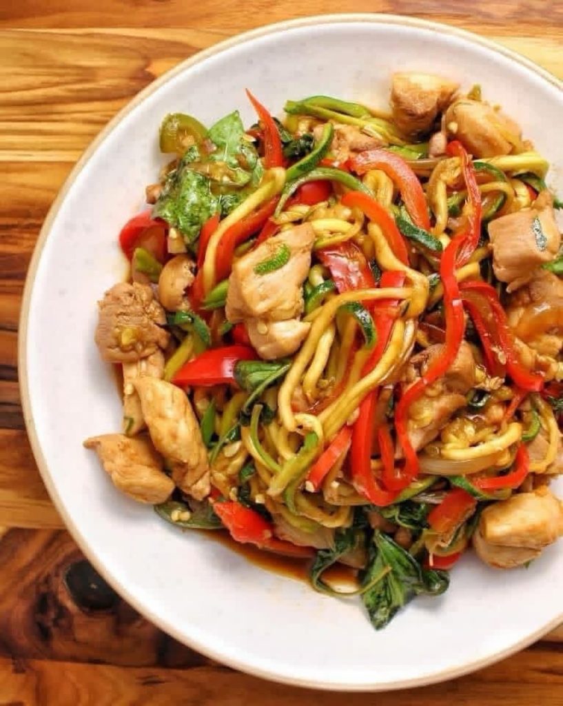 Garlic Chicken Zucchini Noodles Stir Fry recipe