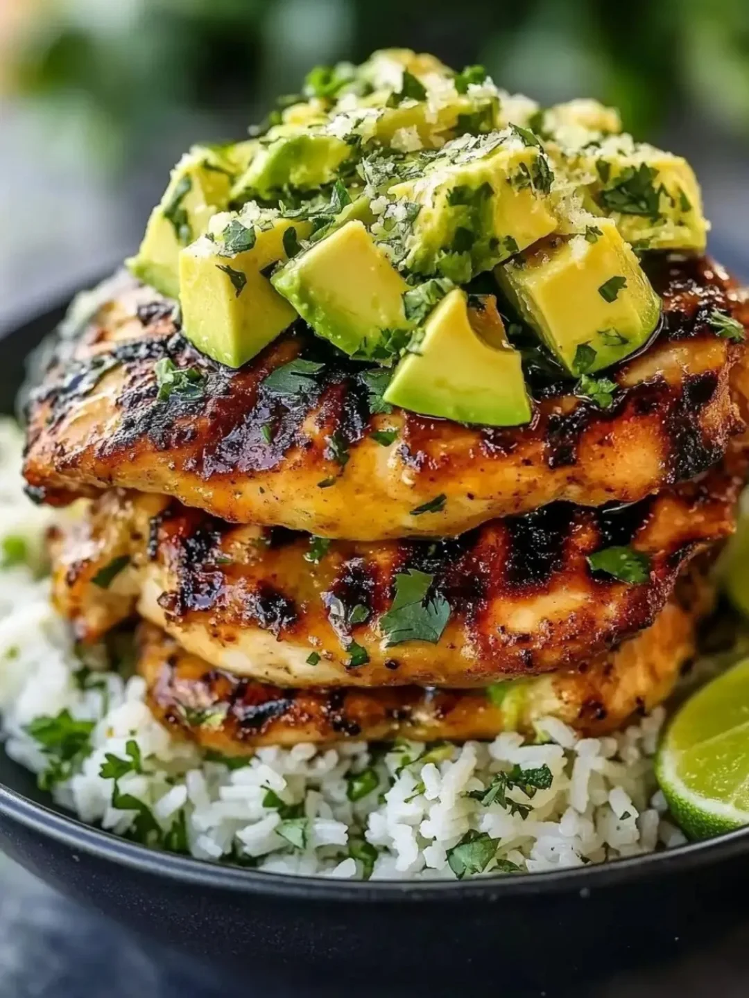 Honey Lime Chicken Avocado Rice Stack recipe