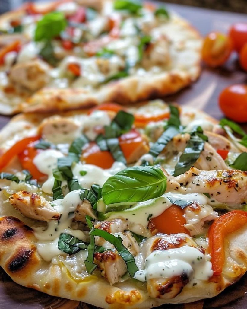 Tzatziki Chicken Veggie Naan Pizza recipe