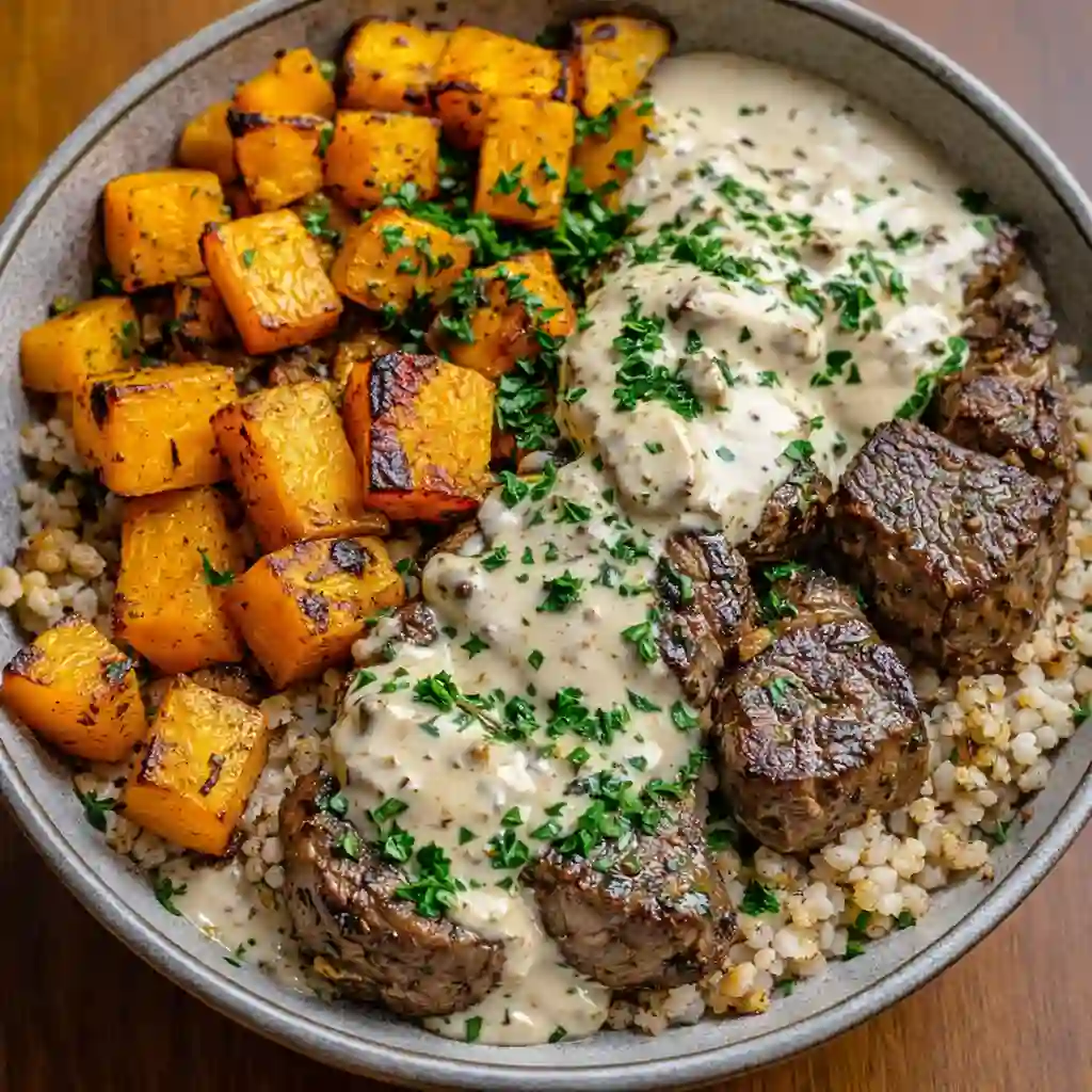 Butternut Squash Steak Bowls recipe