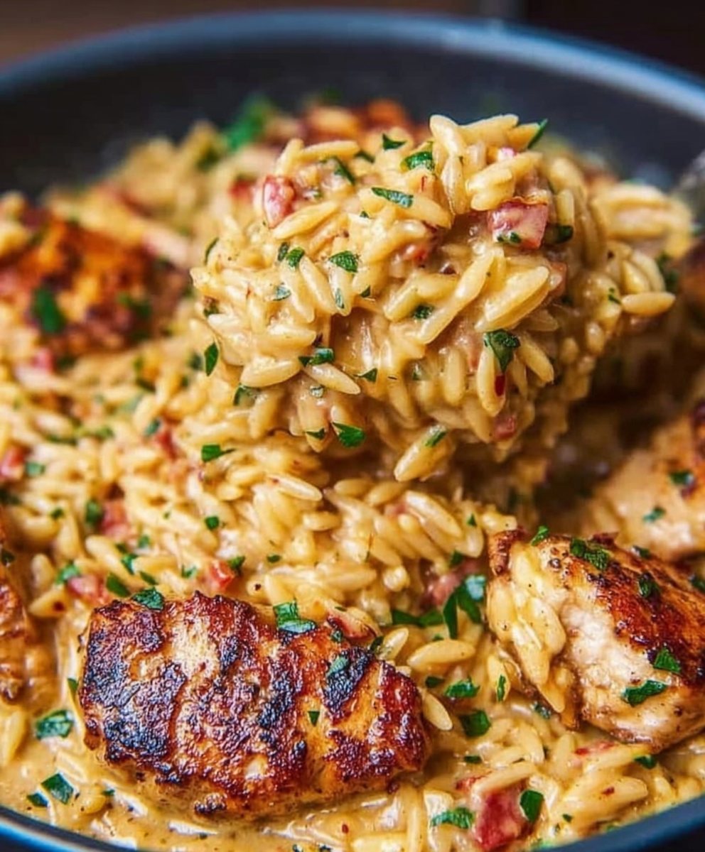 One Pot Cajun Chicken Alfredo Orzo recipe
