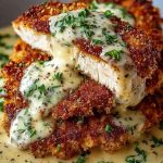 Parmesan Crusted Chicken with Creamy Garlic Sauce recipe