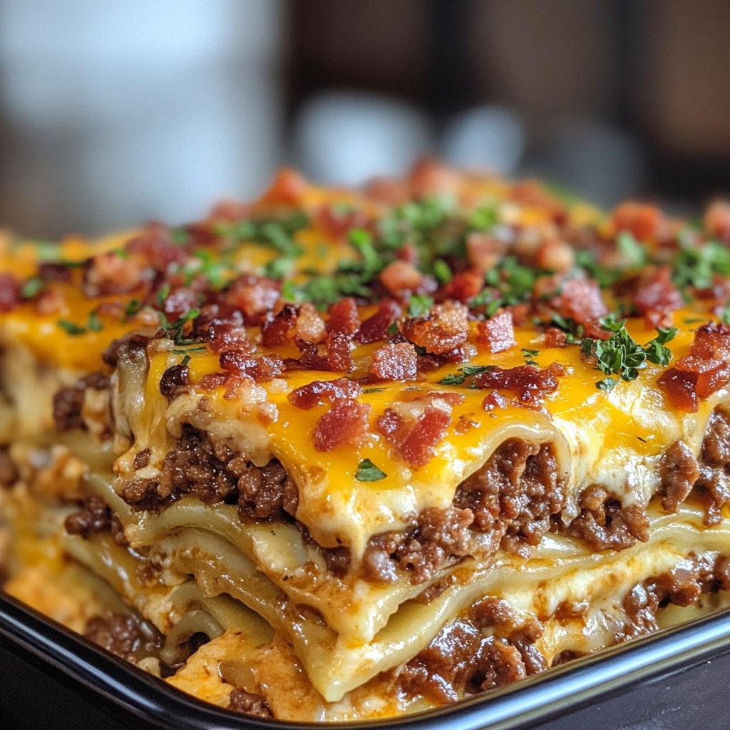 Parmesan Garlic Bacon Cheeseburger Lasagna recipe