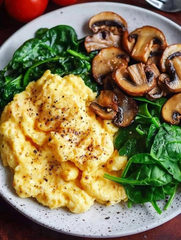 Mushroom Spinach Scrambled Eggs recipe