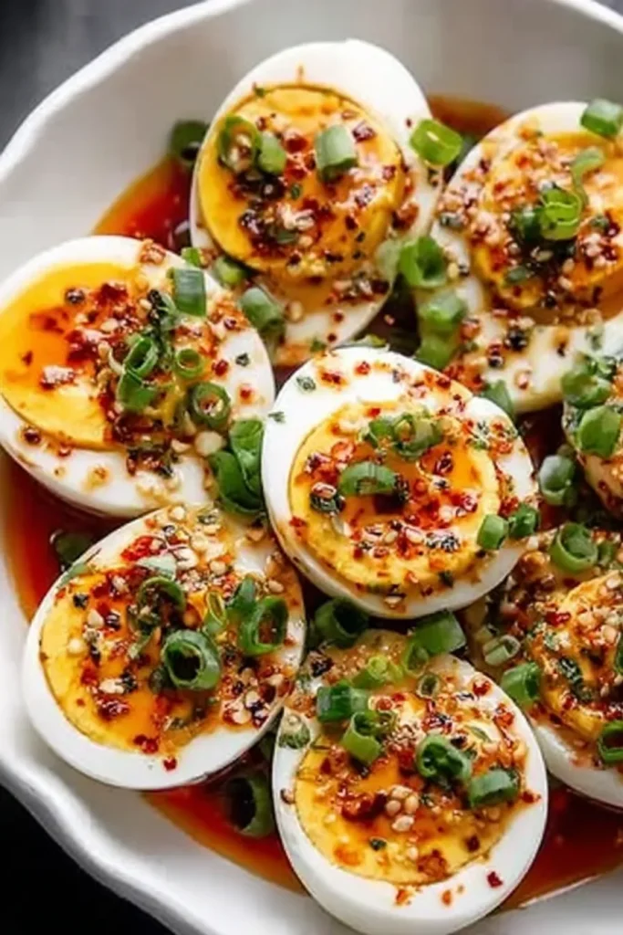 Spicy Chili Garlic Deviled Eggs recipe