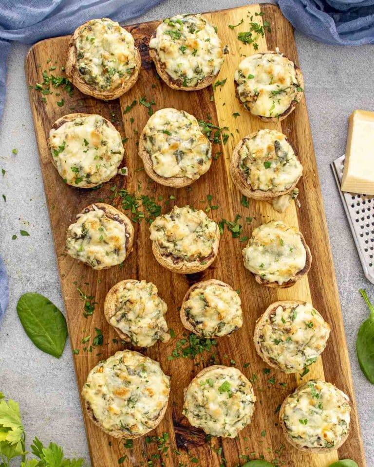High Protein Spinach Dip Stuffed Mushrooms recipe