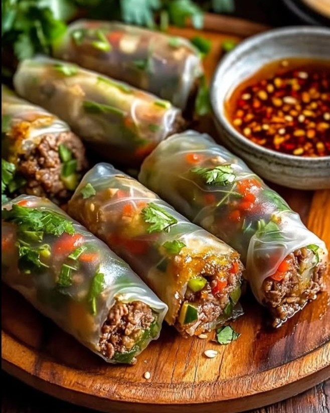 High Protein Thai Basil Beef Rolls recipe