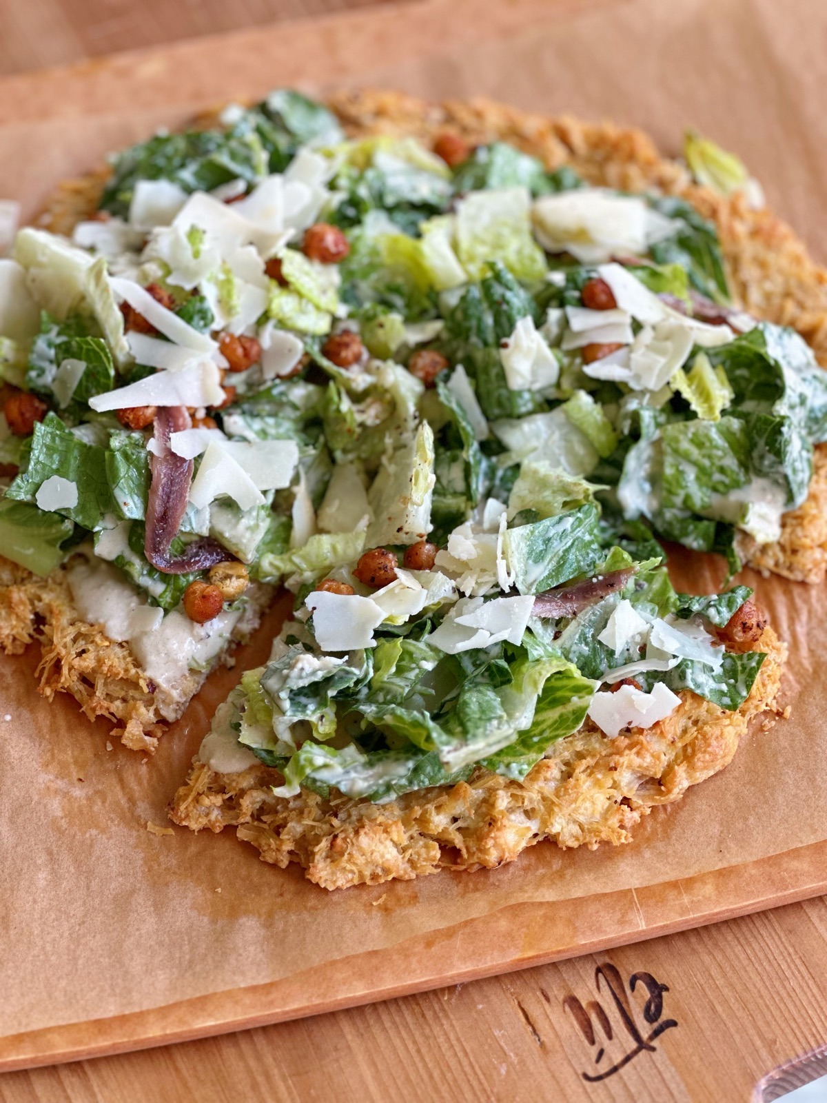 Chicken Crust Caesar Salad Pizza recipe