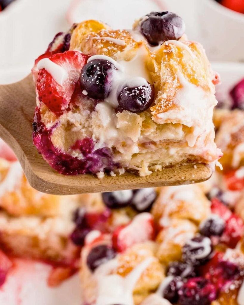 Blueberry Cream Cheese Croissant Casserole recipe